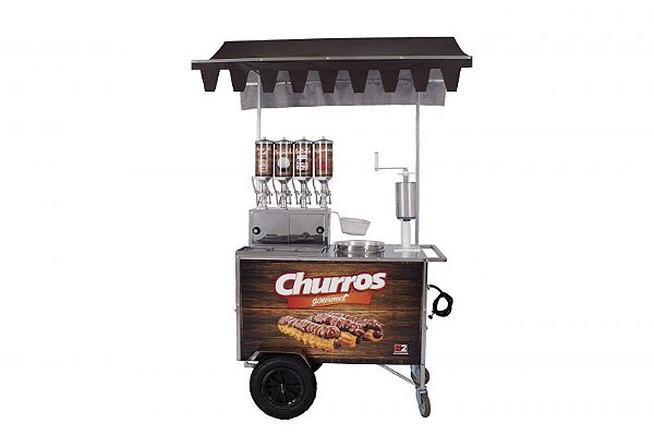 Carrinho de Churros Gourmet com Masseira Fuso Tubo e 4 Doceiras Alumínio 2 Litros