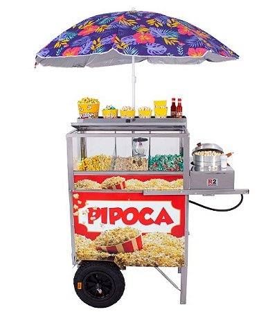 Carrinho de Pipoca Doce e Salgada com Pipoqueira e Lampião