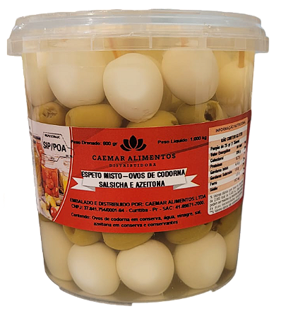 Espeto Misto de Ovos de Codorna, Salsicha e Azeitona em Conserva - 600 gr
