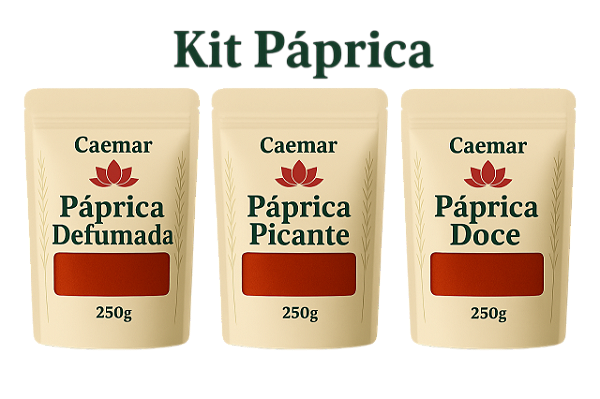 Kit Páprica 100% pura 250 gr cada - Doce, Picante e Defumada