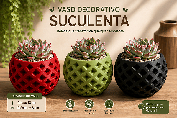 Vaso para Suculentas com Textura Geométrica - 10x8 cm - 3D