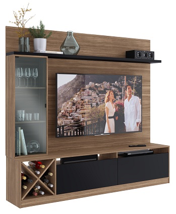 Painel Home Venezza para TV Até 60 Polegadas e Cristaleira Montana/Preto