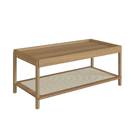 Mesa de Centro c/Prateleira 93cm Palhinha Pé Madeira Hanover
