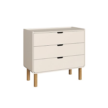 Cômoda Aura 3 Gavetas Orgânico Pé Madeira | OffWhite