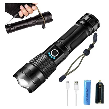 Lanterna Tática Militar Super Potente Led Recarregável USB com Zoom para Trilhas Sitio Fazenda Vigilante