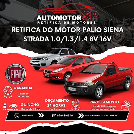 Retifica do Motor Palio Siena Strada 1.0/1.3/1.4 8V 16V