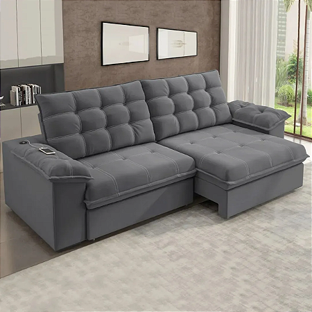 Sofá 4 Lugares Retrátil E Reclinável Com Entrada Usb Parma