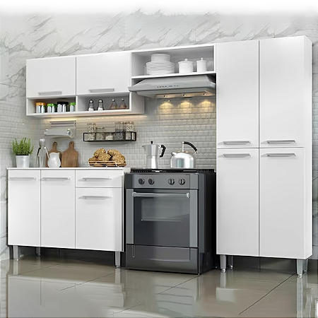 Armário Cozinha Estrela 9 Portas 1 Gaveta Com Balcão - Branco