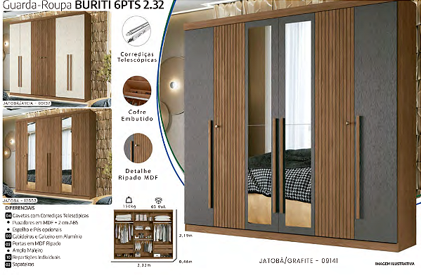 Guarda-Roupa BURITI 6PTS 2.32
