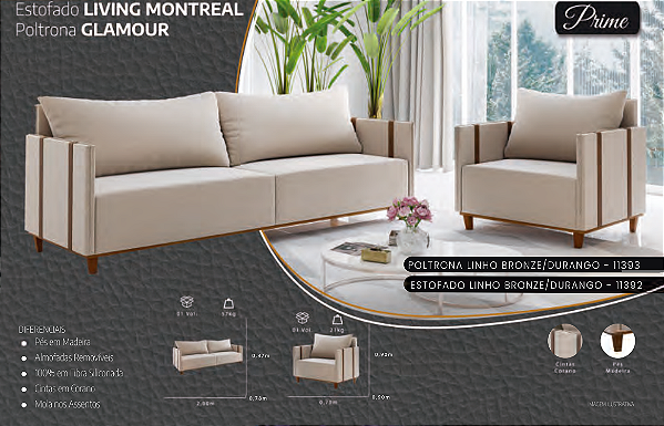 Estofado LIVING MONTREAL e Poltrona GLAMOUR
