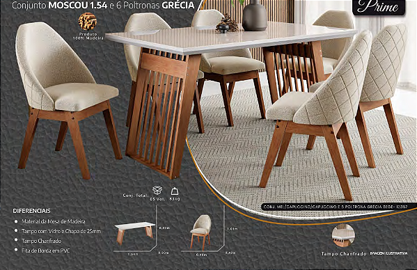Conjunto MOSCOU 1.54 e 6 Poltronas GRÉCIA