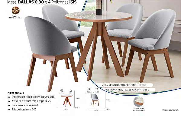 Mesa DALLAS 0.90 e 4 Poltronas ISIS