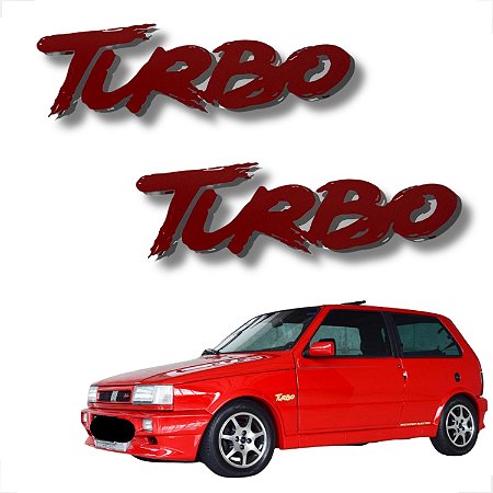 Adesivo Emblema Lateral Turbo do Fiat Uno Turbo 1,4 94 à 96-Vermelho