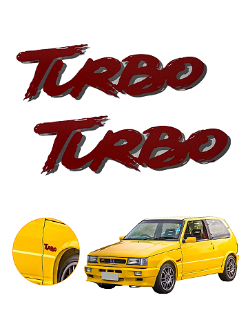 Adesivo Emblema Lateral Turbo do Fiat Uno Turbo 1,4 94 à 96-Vermelho