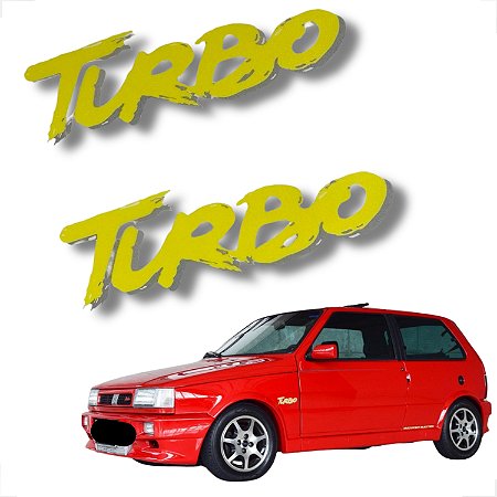 Adesivo Emblema Lateral Turbo do Fiat Uno Turbo 1,4 94 à 96-Amarelo