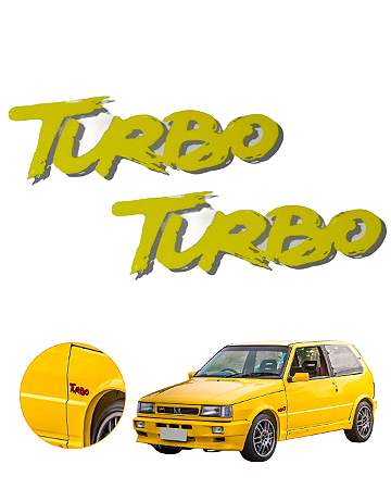 Adesivo Emblema Lateral Turbo do Fiat Uno Turbo 1,4 94 à 96-Amarelo