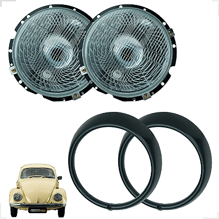 Par Farol + Aro Fusca Modelo 59 60 61 A 92 Preto Ambos Lados