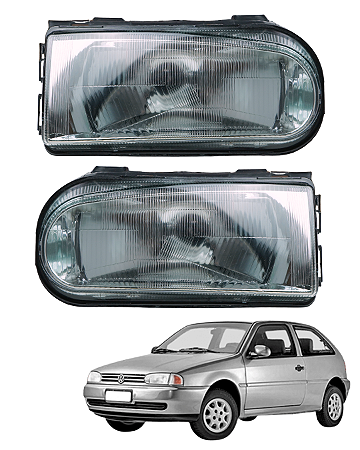 Par Farol Principal Dianteiro Lente Vidro Máscara Modelo Cristal Volkswagen Gol Bola 1995 a 99