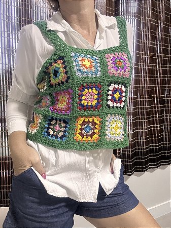 Cropped croche de square colorido