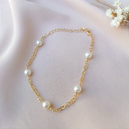Pulseira elo português com pérolas