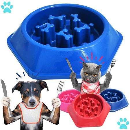 Comedouro Lento Para Cães E Gatos Comer Devagar Interativo - Azul