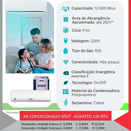 AR CONDICIONADO SPLIT - AGRATTO 12K BTU