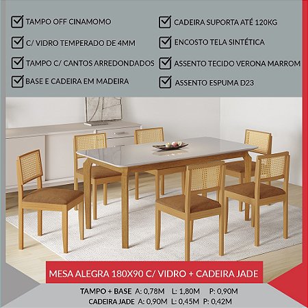 MESA ALEGRA 180X90 C/ VIDRO