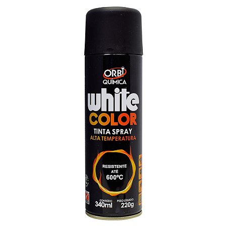 TINTA SPRAY ALTA TEMPERATURA WHITE COLOR 340ML PRETO ORBI QUÍMICA