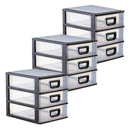 Kit 3 Organizadores Gaveteiros Mesa Modular Resistente Mini