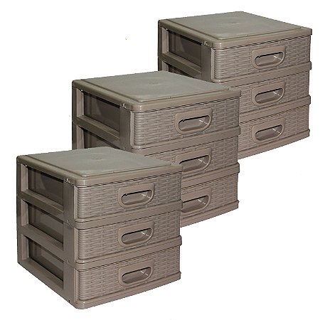 Kit 3 Organizadores Mesa Gaveteiro Pequeno Texturizado Micro