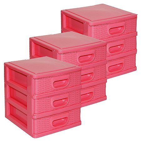 Kit 3 Organizadores Mesa Gaveteiro Pequeno Texturizado Micro