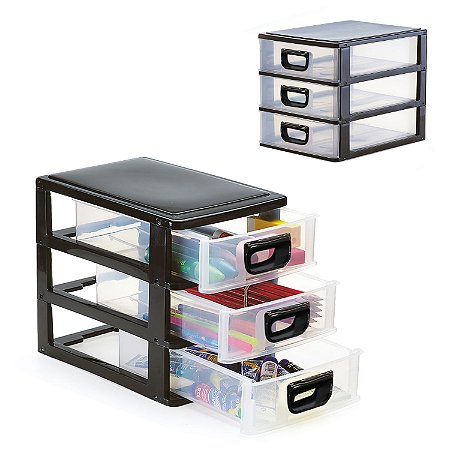 Gaveteiro Organizador Mesa Modular 3 Gavetas Resistente Mini
