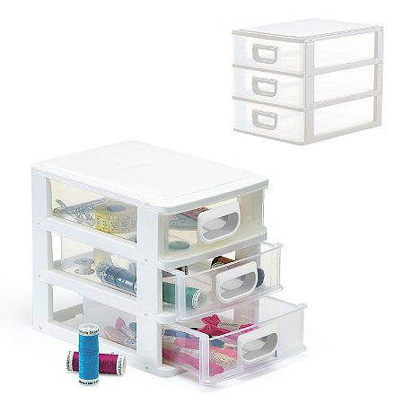 Gaveteiro Organizador Mesa Modular 3 Gavetas Resistente Mini
