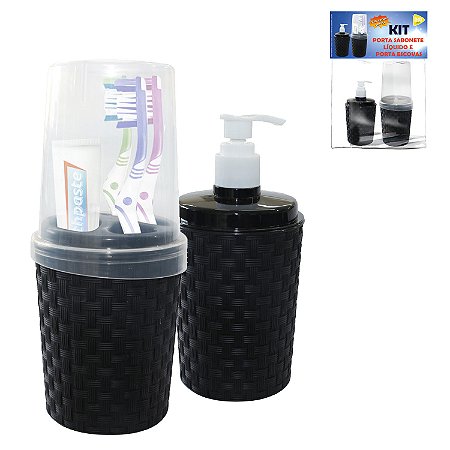 Kit Dispenser Sabonete Porta Escova E Pasta Dente Com Tampa