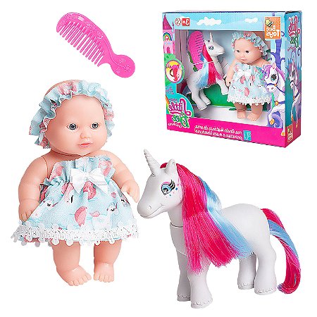 Boneca Brinquedo Infantil Unicórnio Ponei Menina Vinil Rosa