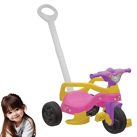 Triciclo Infantil Menina Empurrador Passeio Completo Pedal