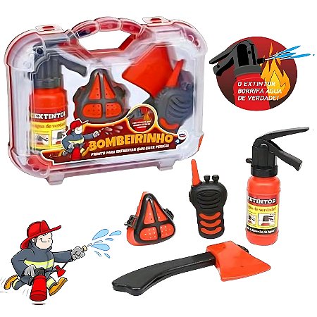 Maleta Bombeirinho Bombeiro Infantil Extintor Sai Agua Verdade