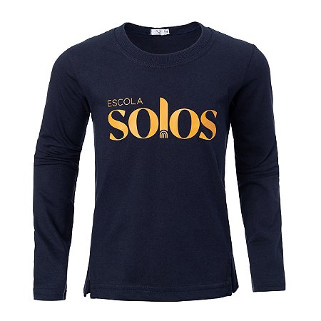 Camiseta Babylook Feminina Manga Longa Azul Marinho Solos