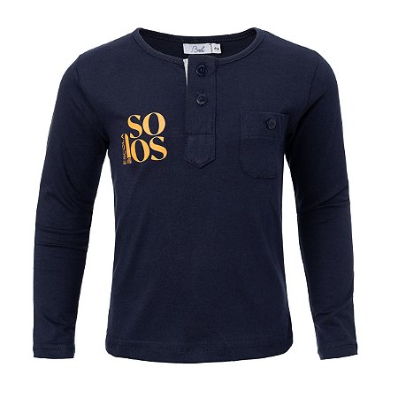 Camiseta Masculina Manga Longa Azul Marinho Solos