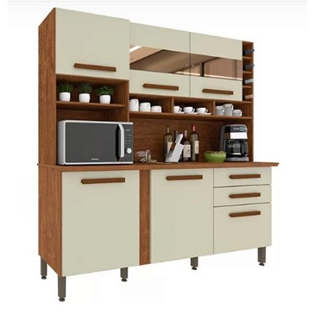 Cozinha Completa com 6 Portas e 2 Gavetas Alexia Cinamomo/Off White IMOP
