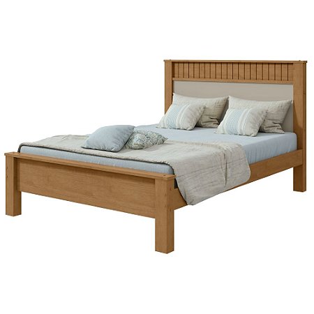 Cama Casal em MDF/MDP Athenas Amêndoa/Off White/Amêndoa Móveis Lopas