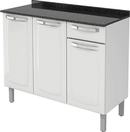Balcão Cozinha Com Tampo 3 Portas 1 Gaveta 105cm Rose IG3G1-105 Branco Itatiaia