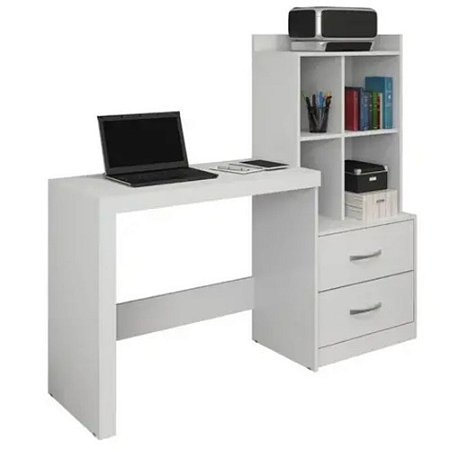 Escrivaninha com Nichos e 2 Gavetas Alana Branca JCM