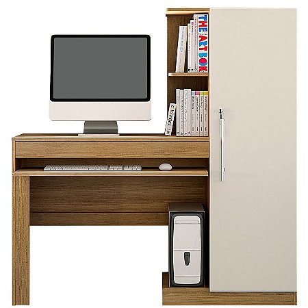 Escrivaninha 1 Porta e Prateleiras Office Cinamomo/Off White Valdemóveis