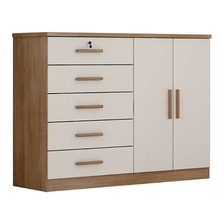 Cômoda 5 Gavetas e 2 Portas Space Cumaru/Fendi Móveis Novo Horizonte