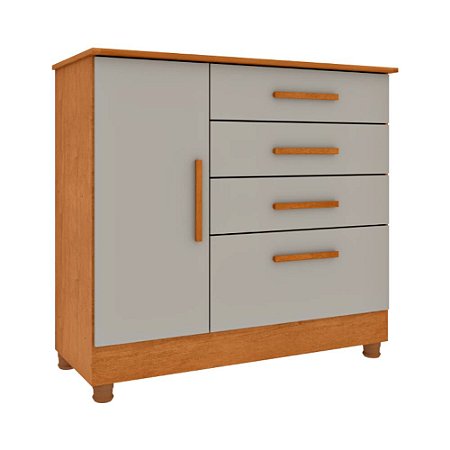 Cômoda Chicago 4 Gavetas 1 Porta Cinamomo/Off White Tcil