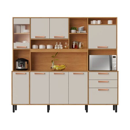 Kit Cozinha 220cm com 8 Portas e 3 Gavetas Nápoles Cinamomo/Off White Itatiaia