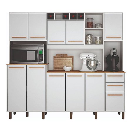 Cozinha Compacta 11 Portas 2 Gavetas Petra Branco Valdemóveis