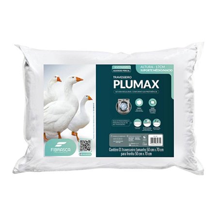 Travesseiro 50x70cm Com Fibra Que Imita Pluma Plumax Percal Branco Fibrasca