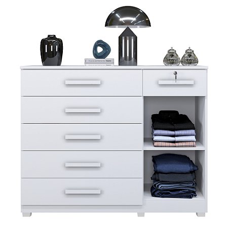 Cômoda Benetil Milão New 6 Gavetas 1 Porta com Chave Branca